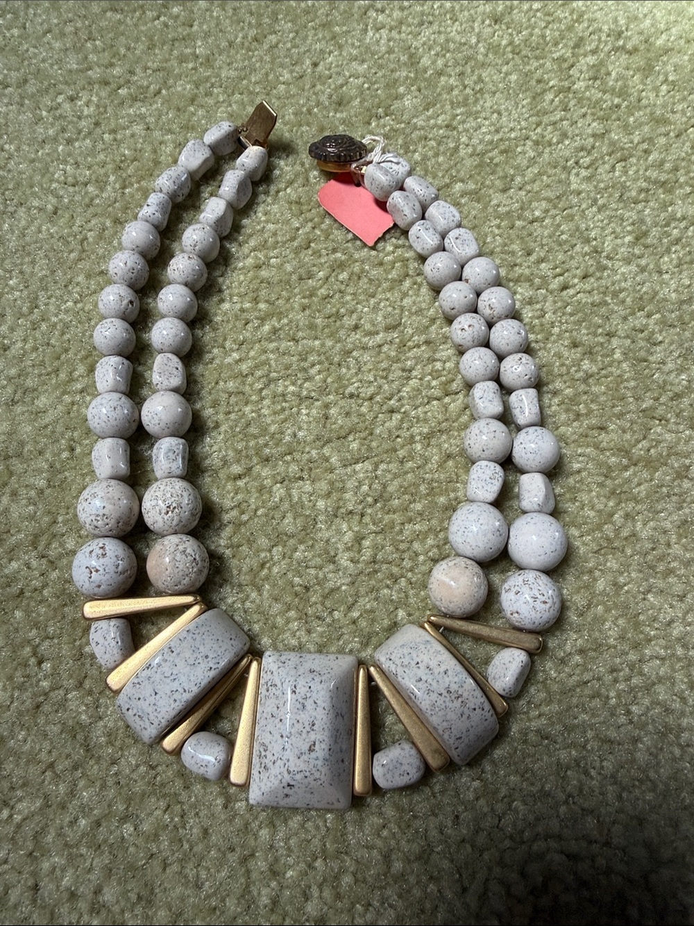 Beige Speckled Statement Necklace with Gold Accents. NEW